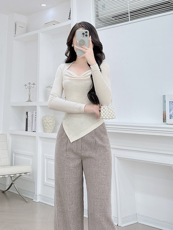 Áo thun cổ đổ vạt chéo thiết kế LECI - A302