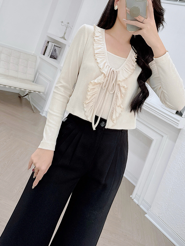 Áo thun cổ bèo buộc nơ thiết kế LECI - A306