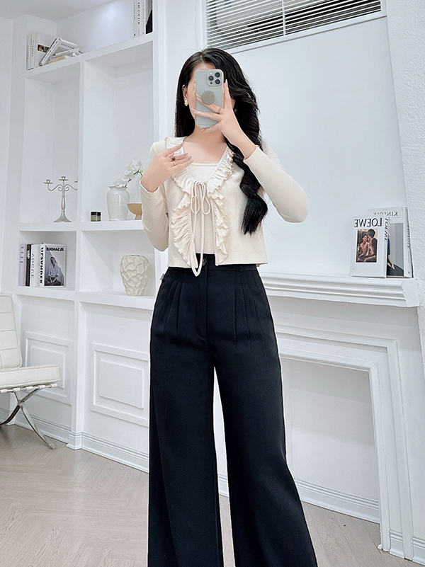 Áo thun cổ bèo buộc nơ thiết kế LECI - A306