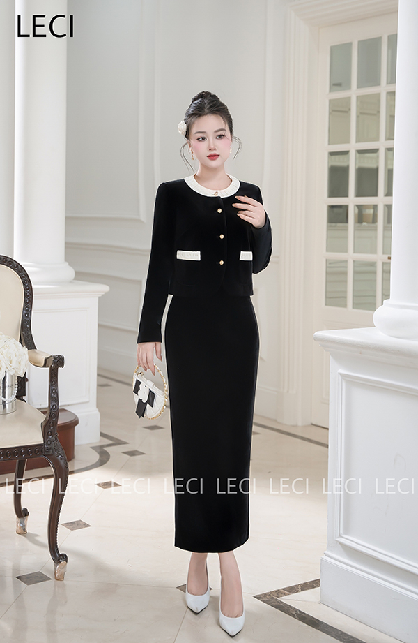 Set bộ thiết kế S545(Áo ký giả, Chân váy dài dáng suông)