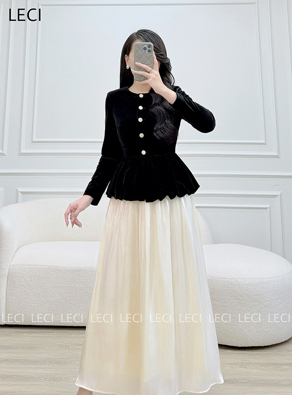 Áo Ký Giả Nhung Peplum Thiết Kế LECI - A551