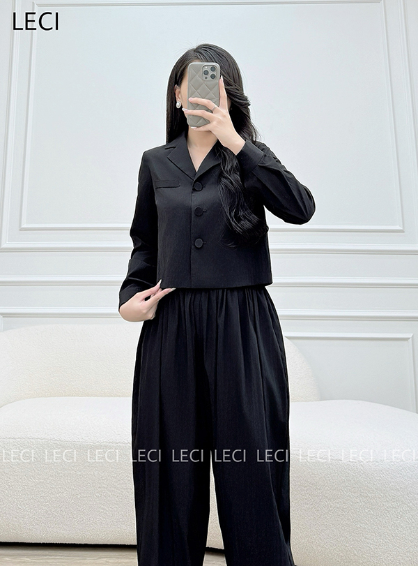 Áo ký giả croptop cổ 2 ve thiết kế LECI - A567