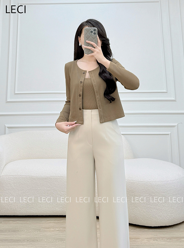 Áo cotton tăm gân dài tay thiết kế LECI - A579