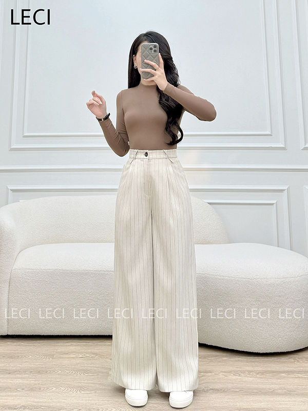 Quần suông kẻ cạp rời thiết kế LECI - Q518