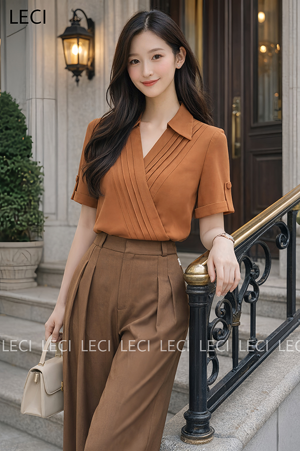 Áo sơ mi dáng suông mí ly trước A620