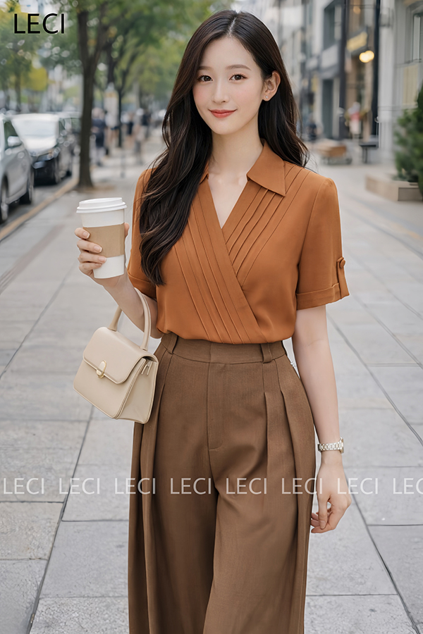Áo sơ mi dáng suông mí ly trước A620