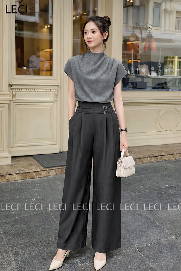 Quần suông cạp liền 2 đai trang trí Q615