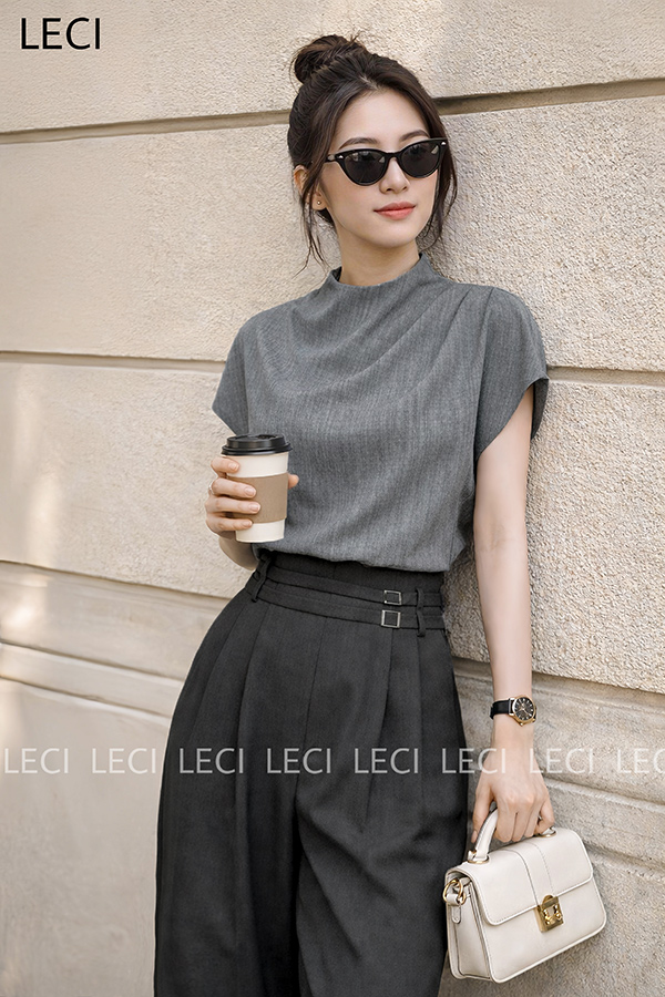 Quần suông cạp liền 2 đai trang trí Q615