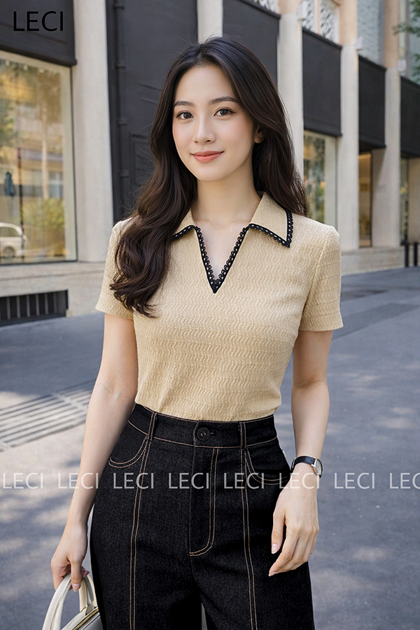 Áo thun dáng ôm cổ phối ren A631