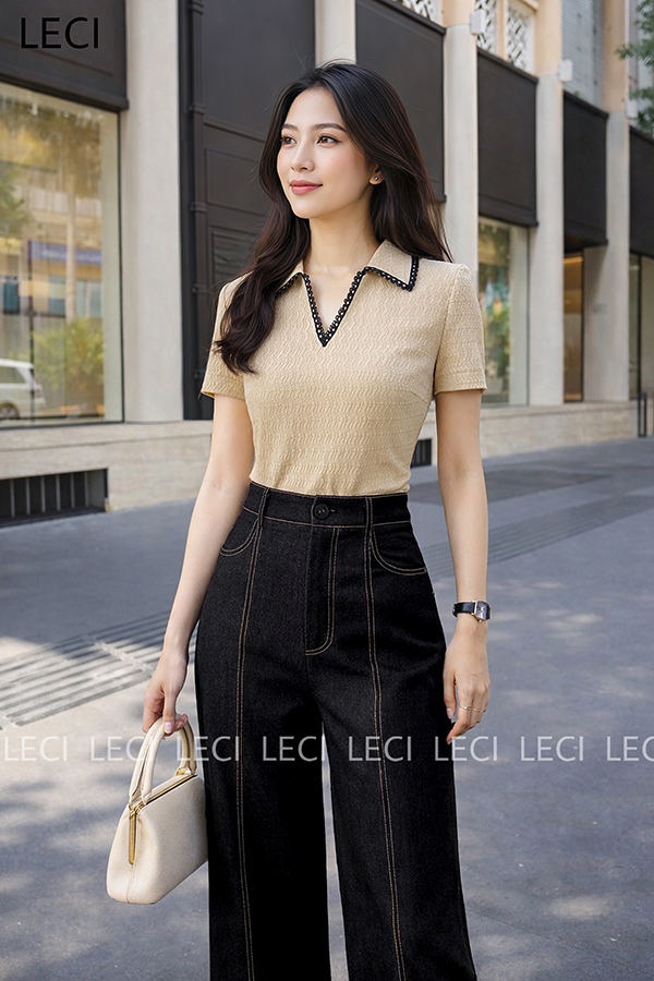 Áo thun dáng ôm cổ phối ren A631