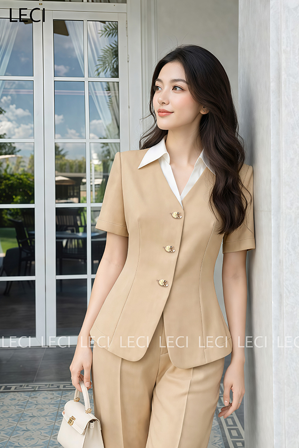 Áo ký giả dáng ôm, phối cổ đức A635