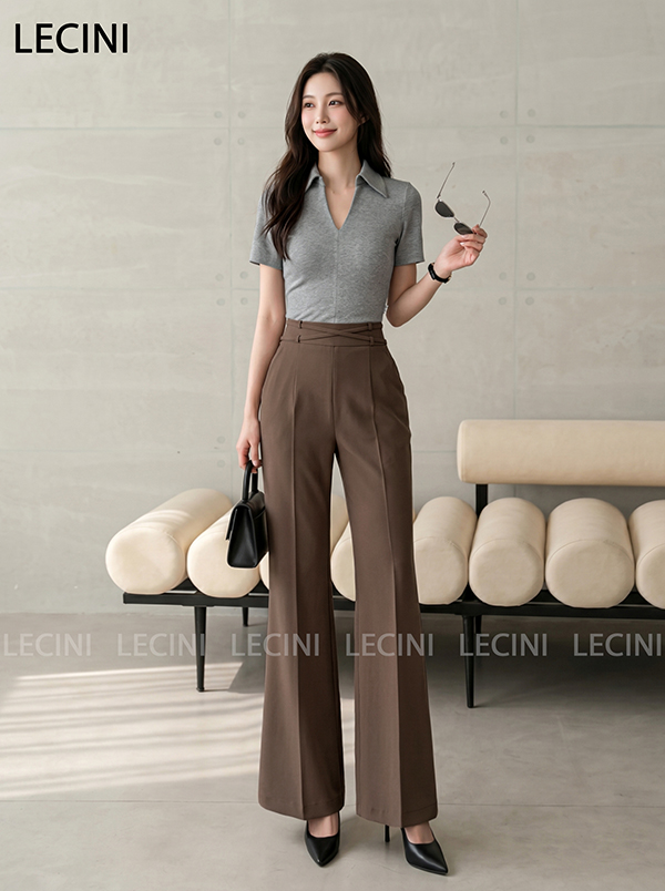 Quần ống vẩy cạp rời, dây lộn bắt chéo ở cạp thân trước trang trí Q665