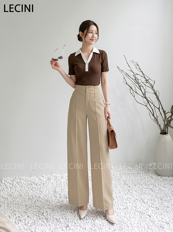 Quần suông cạp liền, bổ cơi và mí thân trước Q659