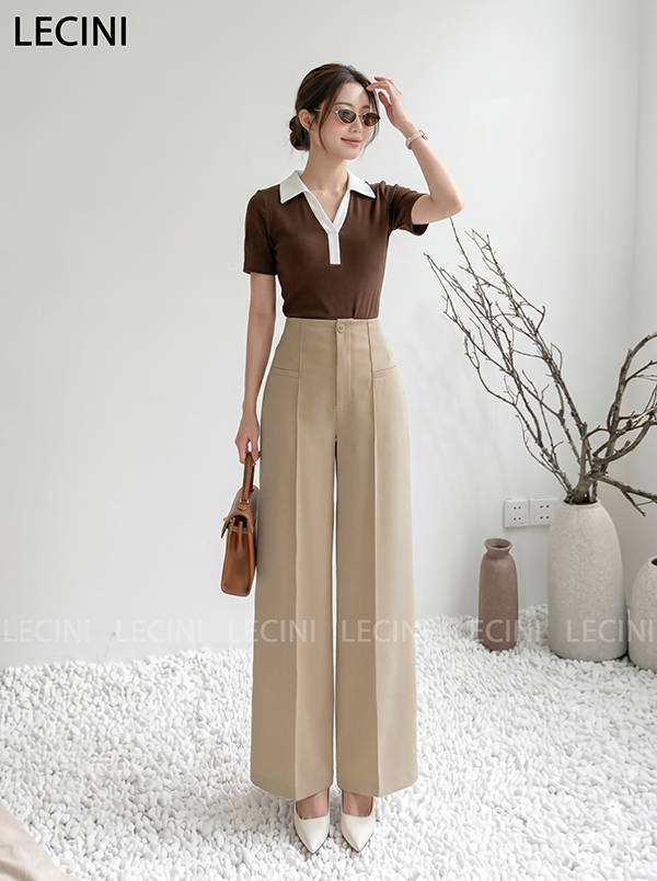 Quần suông cạp liền, bổ cơi và mí thân trước Q659