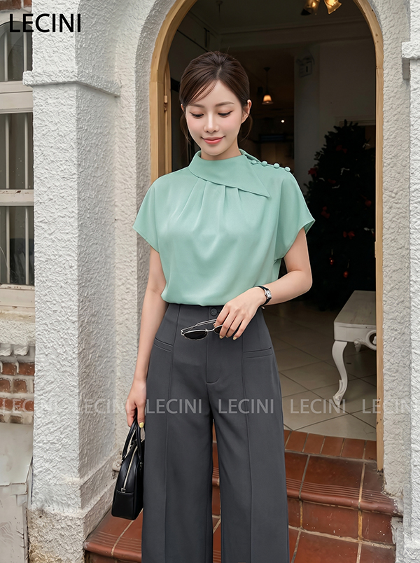 Áo sơ mi suông tay liền cổ lệch A692