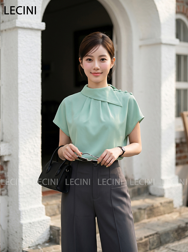 Áo sơ mi suông tay liền cổ lệch A692