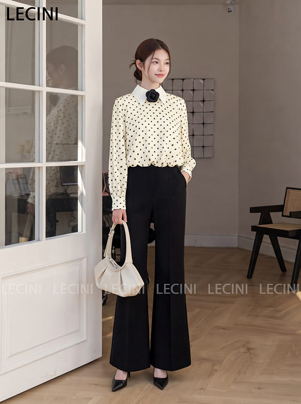 Sơ mi dáng bí họa tiết chấm bi A730