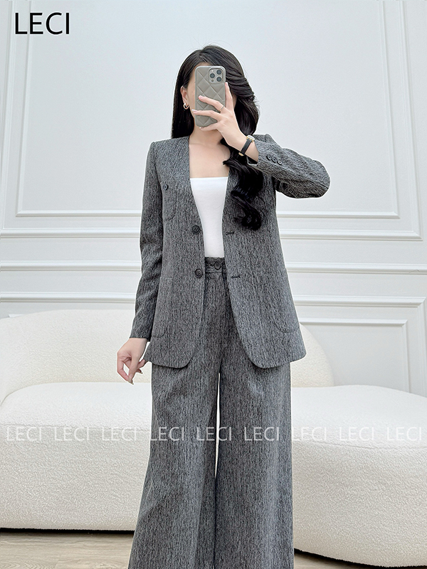 Áo vest suông cổ 2 ve vạt tròn thiết kế LECI - AV586