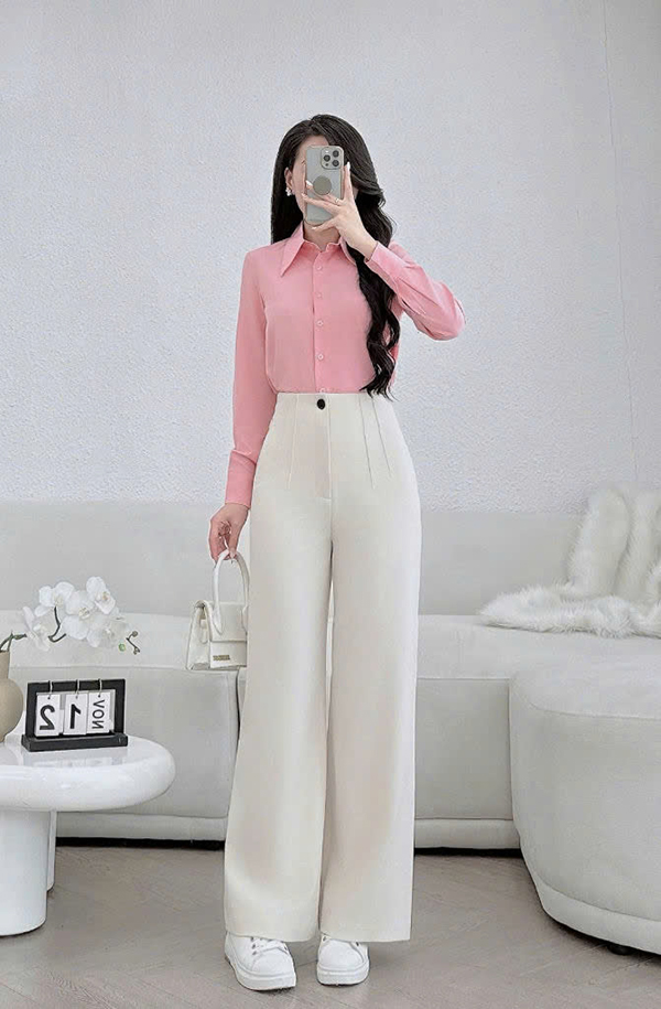 Quần suông có 2 đường mí ly và túi cơi giả thân trước Q146