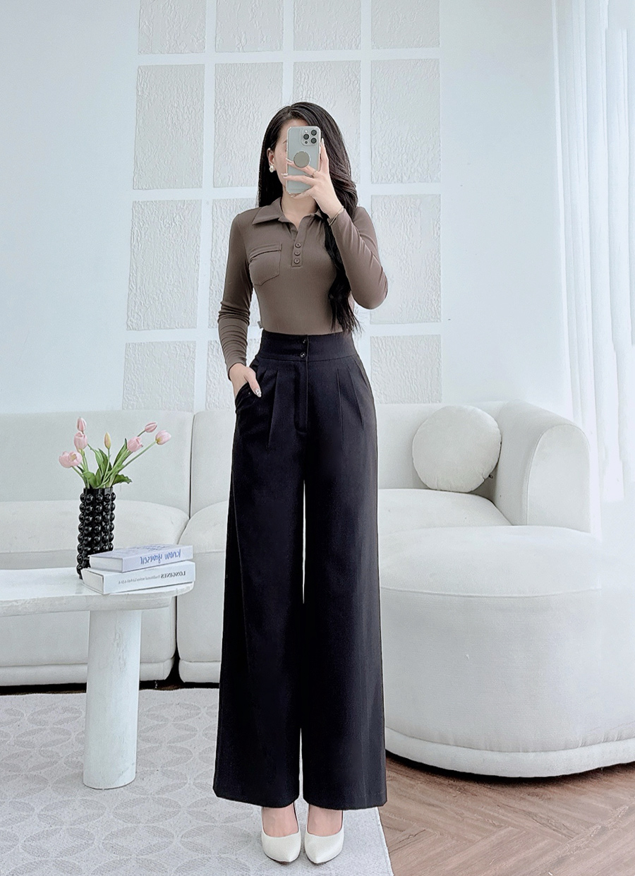 Set bộ thiết kế LECI S323(Áo thun cotton, Quần suông cạp cao)