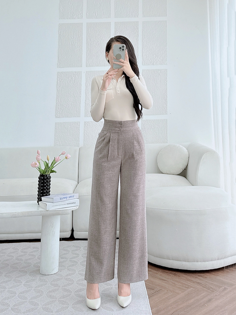 Set bộ thiết kế LECI S323(Áo thun cotton, Quần suông cạp cao)