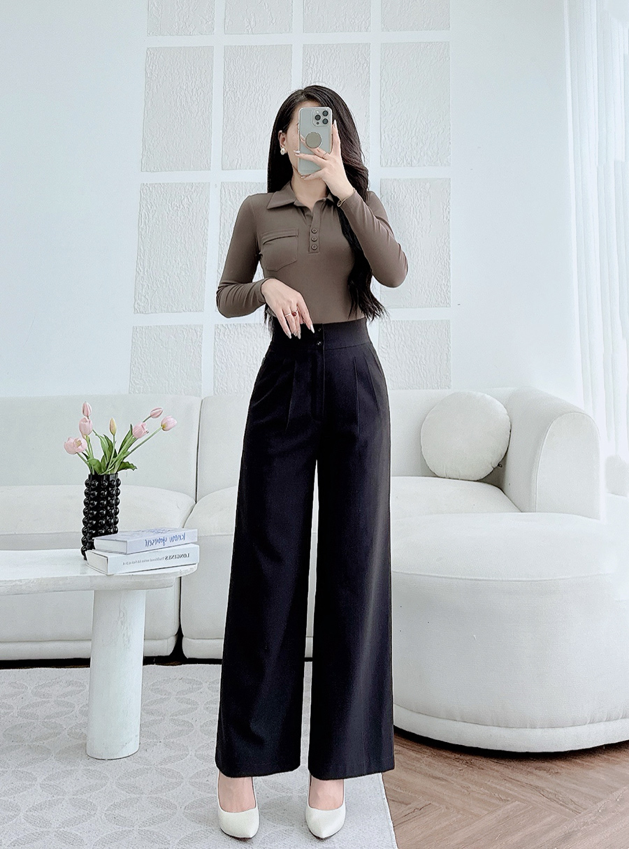 Quần suông 2 ly trước cạp to 2 khuy Q180