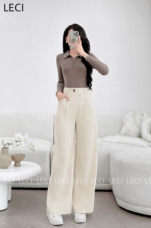 Quần nhung suông 2 ly thiết kế LECI - Q393