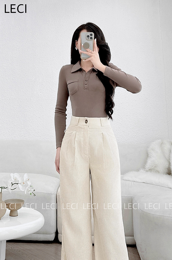 Quần nhung suông 2 ly thiết kế LECI - Q393