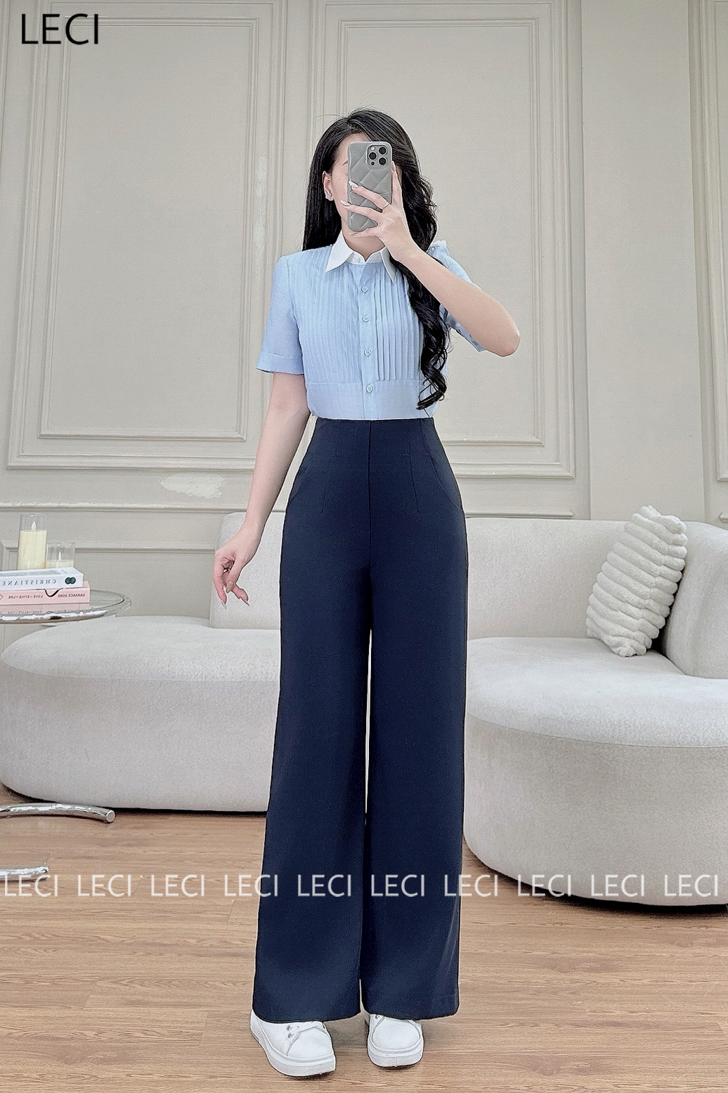 Quần suông cạp liền miệng túi cong Q481