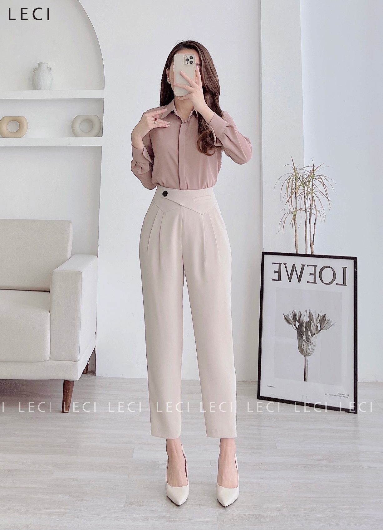 Set bộ thiết kế LECI S113(Áo cổ đức, quần baggy)