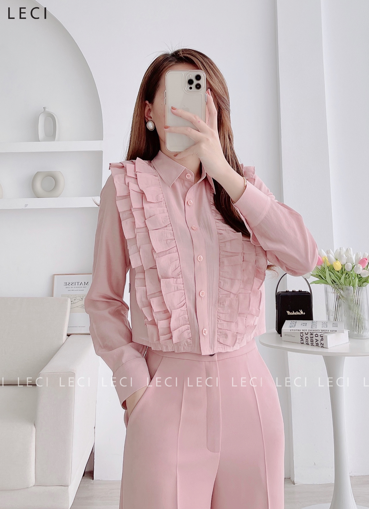 Set bộ thiết kế LECI S117(Áo kiểu croptop, quần suông)