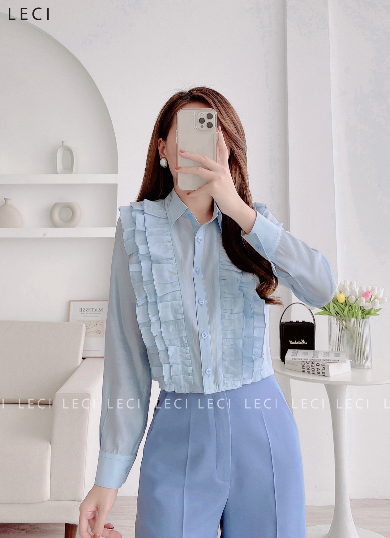 Set bộ thiết kế LECI S117(Áo kiểu croptop, quần suông)