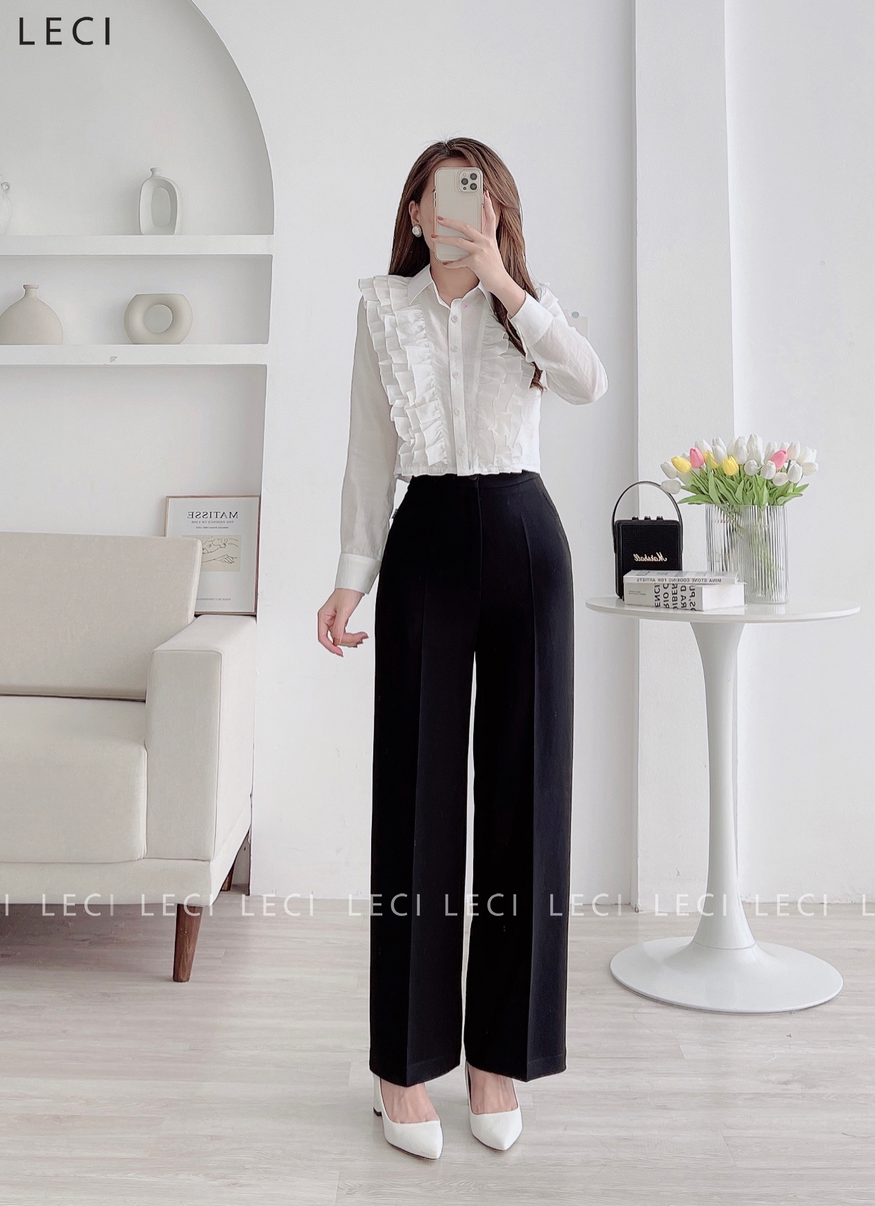 Set bộ thiết kế LECI S117(Áo kiểu croptop, quần suông)